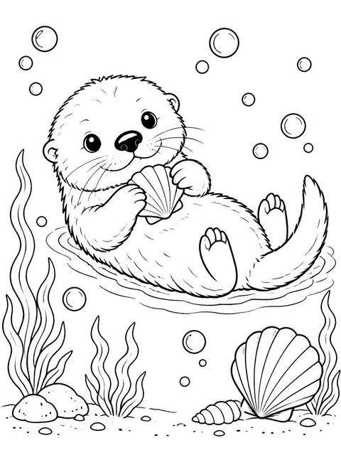 Coloring sheet in the Watercolor Sea Otter 1st Birthday design