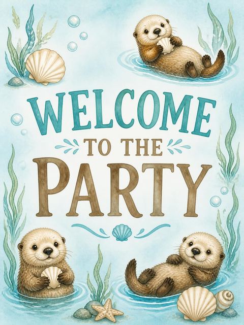 Welcome sign in the Watercolor Sea Otter 1st Birthday design