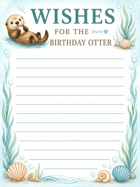 Wishes page in the Watercolor Sea Otter 1st Birthday design