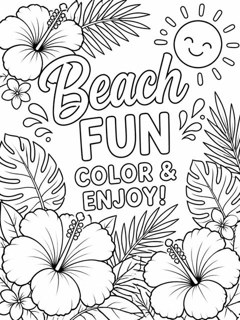 Coloring sheet in the Pink Hibiscus Tropical Beach Party design