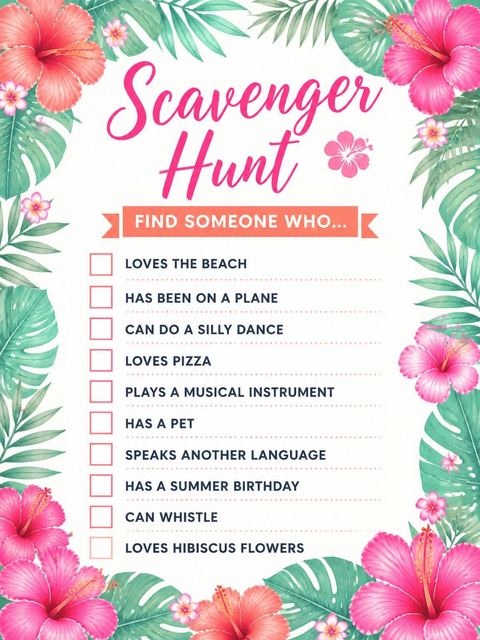 Scavenger hunt in the Pink Hibiscus Tropical Beach Party design