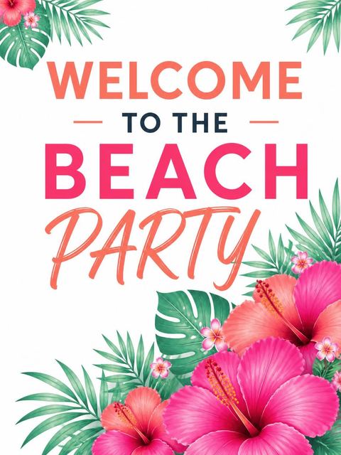 Welcome sign in the Pink Hibiscus Tropical Beach Party design
