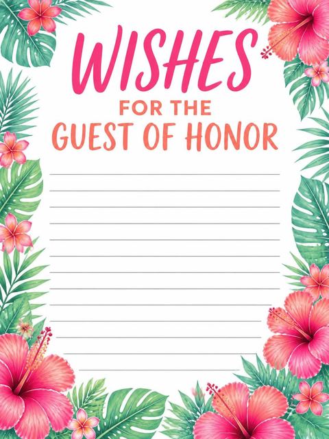 Wishes page in the Pink Hibiscus Tropical Beach Party design