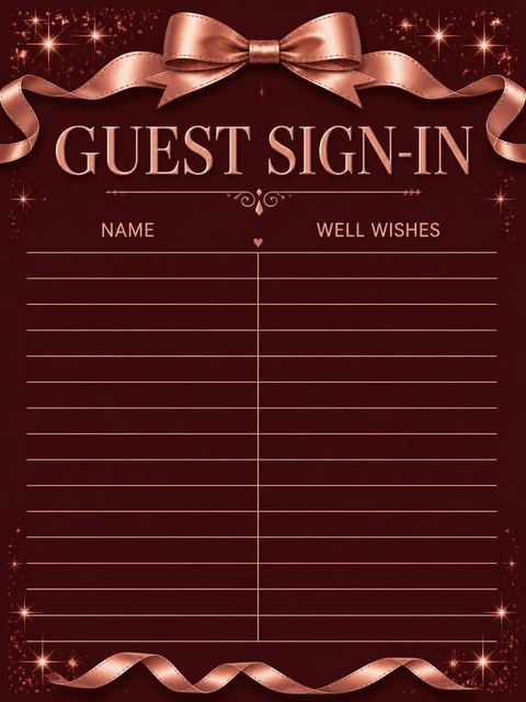 Guest sign-in sheet in the Burgundy Rose Gold Bow 35th Birthday design