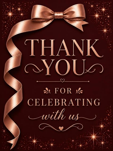 Thank-you flat in the Burgundy Rose Gold Bow 35th Birthday design