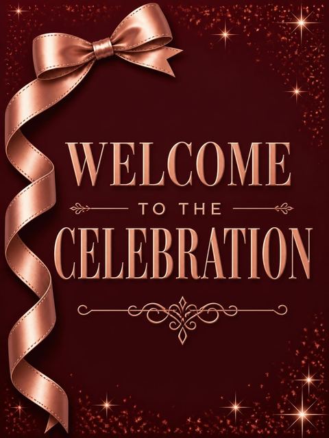 Welcome sign in the Burgundy Rose Gold Bow 35th Birthday design