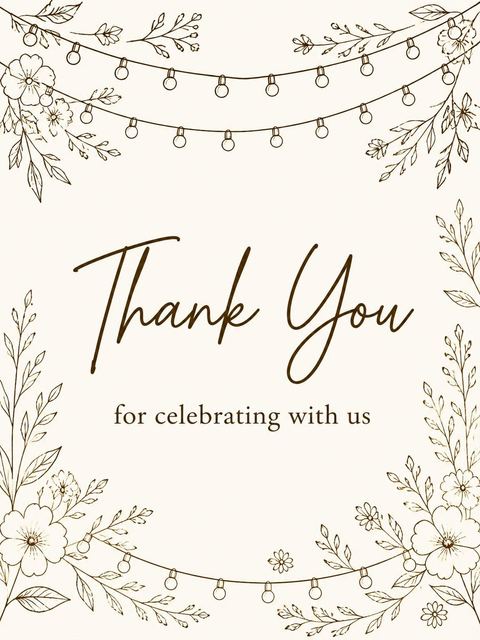 Thank-you flat in the Cream Botanical String Light 55th Birthday design