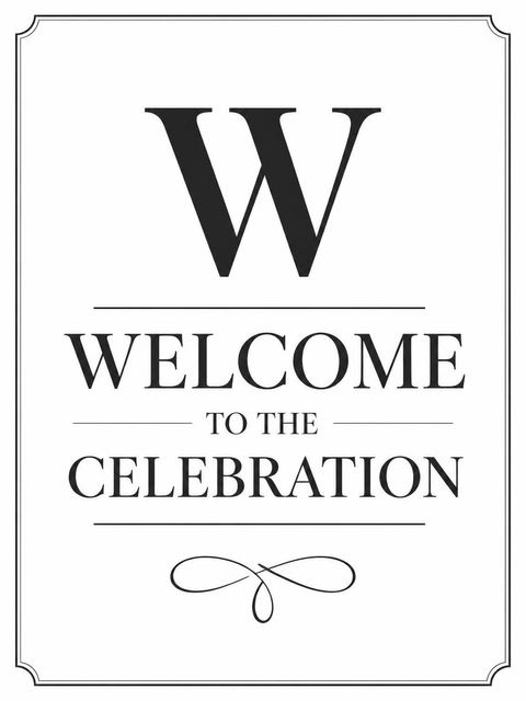 Welcome sign in the Monochromatic Monogram Minimalist 25th Birthday Invitation design