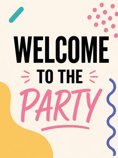 Welcome sign in the 90s Memphis Abstract Birthday Invitation design