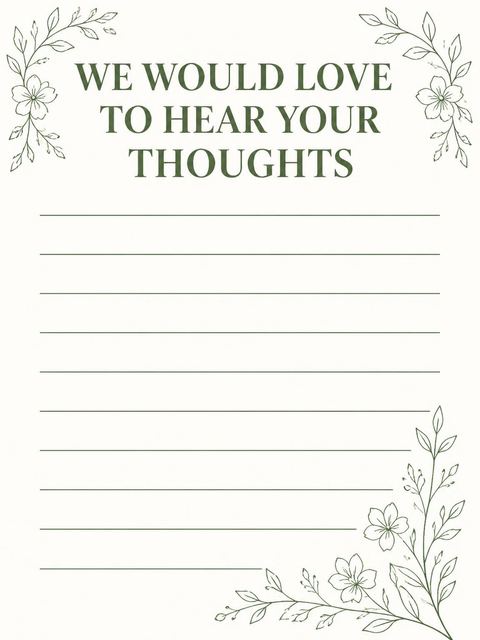 Feedback card in the Olive Floral String Light 30th Birthday design