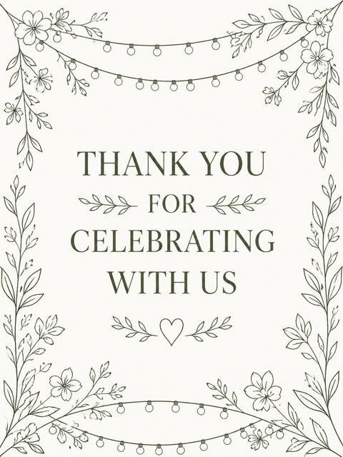 Thank-you flat in the Olive Floral String Light 30th Birthday design