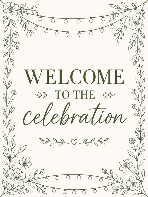Welcome sign in the Olive Floral String Light 30th Birthday design