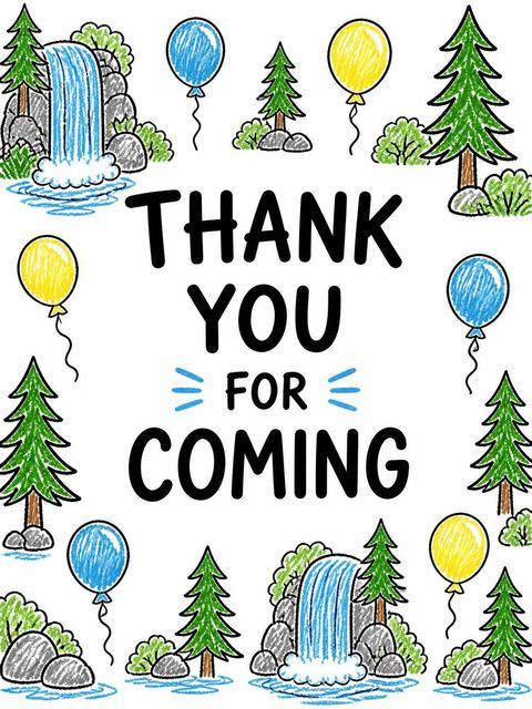 Thank-you flat in the Crayon Waterfall Forest 3rd Birthday design