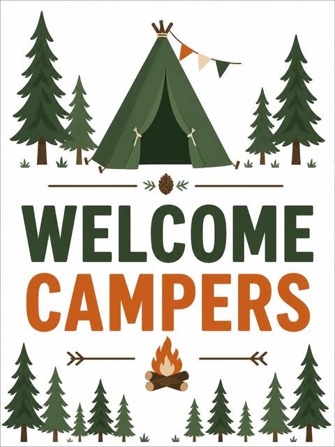 Welcome sign in the Forest Tent Camping 5th Birthday Invitation design