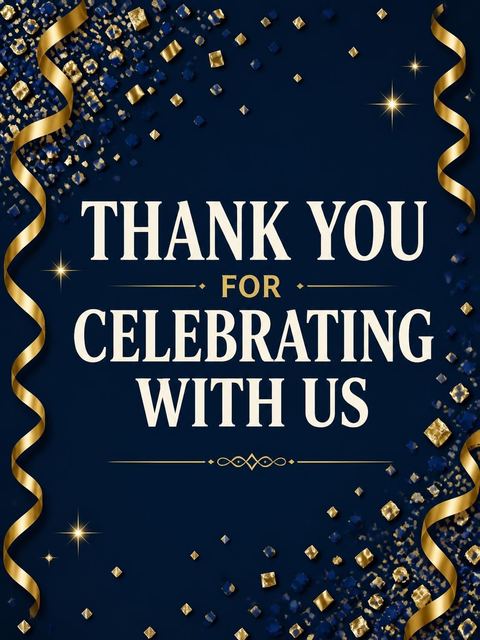 Thank-you flat in the Navy Velvet Gold Streamer 60th Birthday design