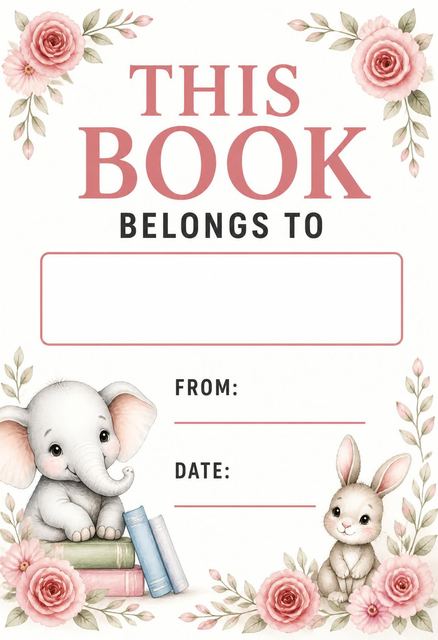 Books for baby bookplate in the Wooden Block First Birthday Invitation design
