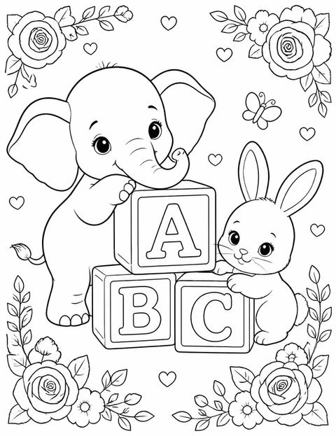 Coloring sheet in the Wooden Block First Birthday Invitation design