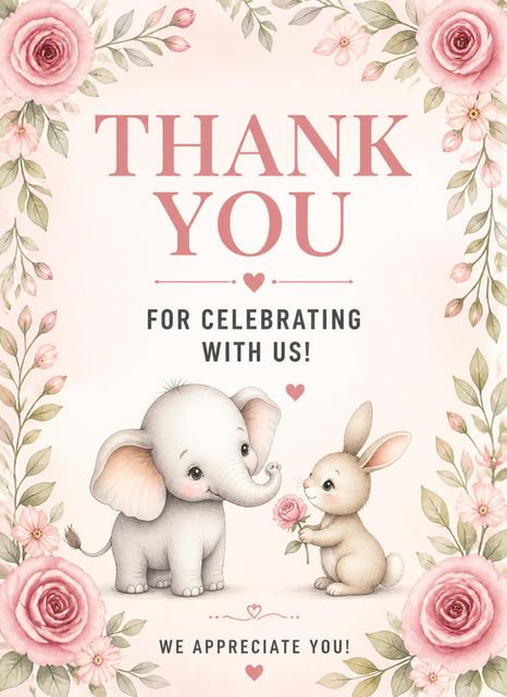 Thank-you flat in the Wooden Block First Birthday Invitation design