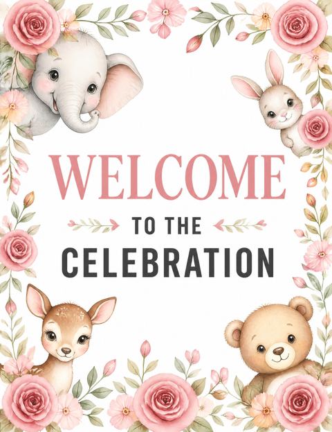Welcome sign in the Wooden Block First Birthday Invitation design