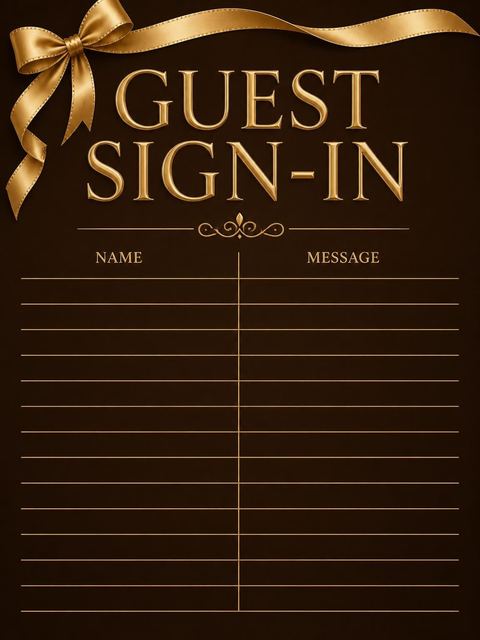 Guest sign-in sheet in the Mocha and Gold Ribbon 25th Birthday design