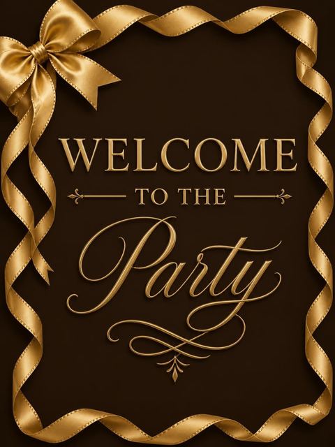 Welcome sign in the Mocha and Gold Ribbon 25th Birthday design