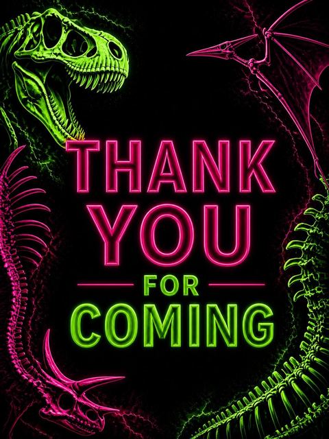 Thank-you flat in the Neon Dino Skeleton 12th Birthday Invitation design