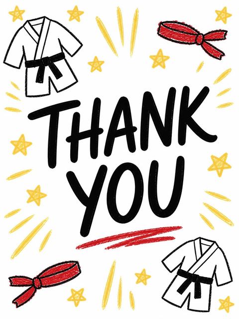 Thank-you flat in the Crayon Karate Gi 9th Birthday design