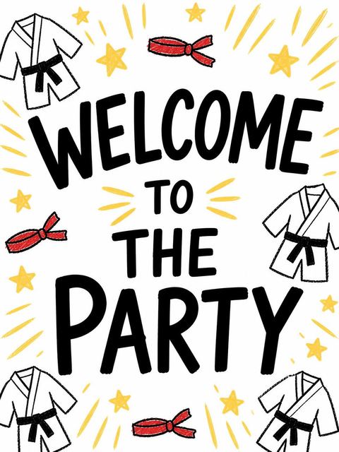 Welcome sign in the Crayon Karate Gi 9th Birthday design