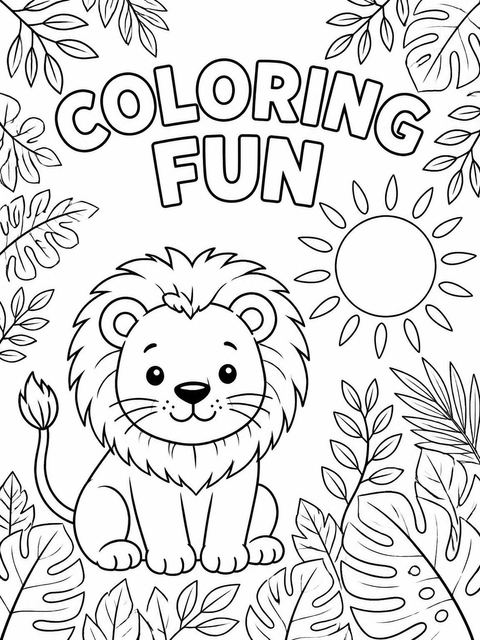 Coloring sheet in the Watercolor Lion Safari 5th Birthday design