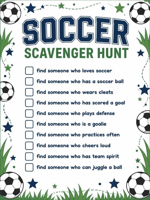 Scavenger hunt in the Navy Soccer Ball 5th Birthday design