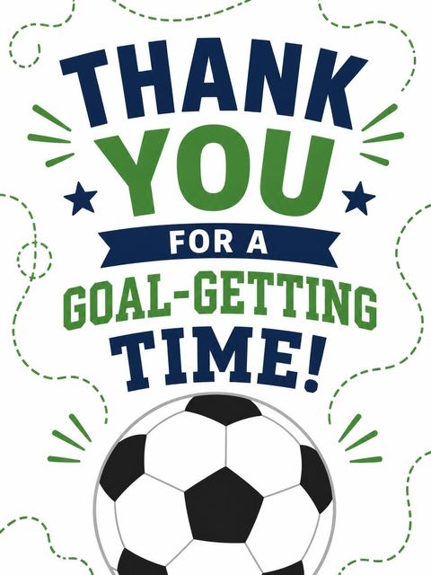 Thank-you flat in the Navy Soccer Ball 5th Birthday design