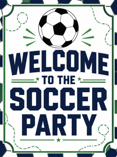 Welcome sign in the Navy Soccer Ball 5th Birthday design