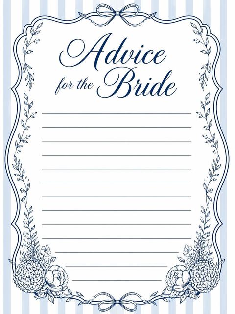 Advice card in the Navy Blue Botanical Bridal Shower design