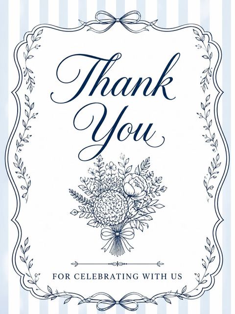 Thank-you flat in the Navy Blue Botanical Bridal Shower design