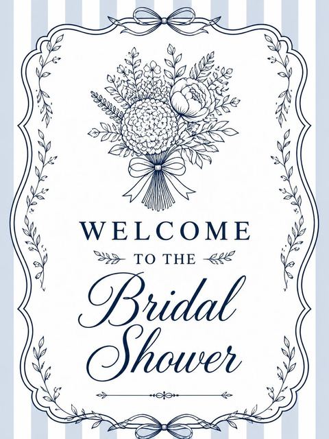 Welcome sign in the Navy Blue Botanical Bridal Shower design