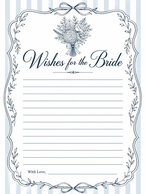 Wishes page in the Navy Blue Botanical Bridal Shower design