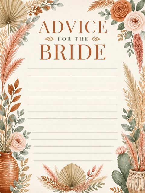 Advice card in the Terracotta Pampas Grass Bridal Shower design