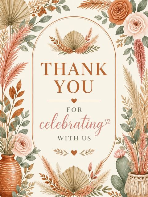Thank-you flat in the Terracotta Pampas Grass Bridal Shower design