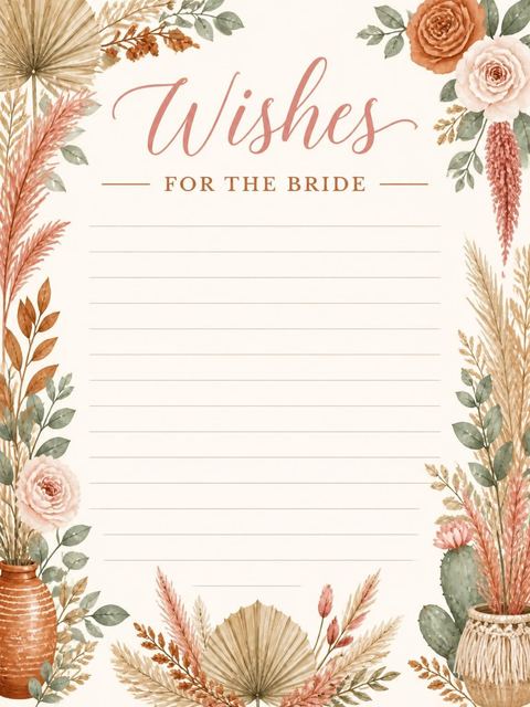 Wishes page in the Terracotta Pampas Grass Bridal Shower design
