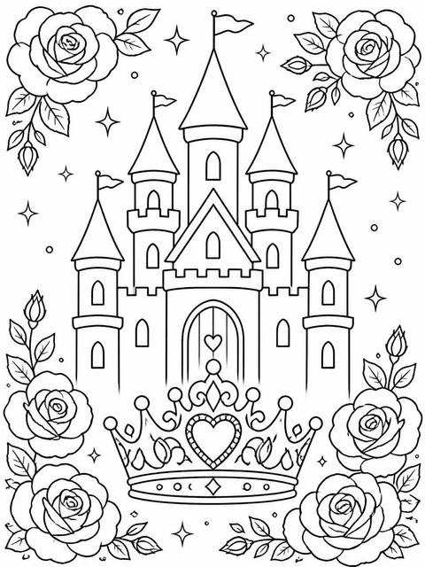 Coloring sheet in the Watercolor Pastel Castle 6th Birthday design