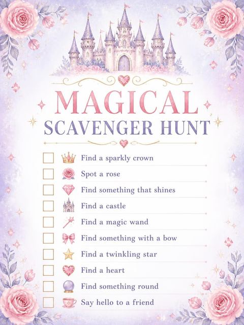 Scavenger hunt in the Watercolor Pastel Castle 6th Birthday design