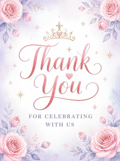 Thank-you flat in the Watercolor Pastel Castle 6th Birthday design