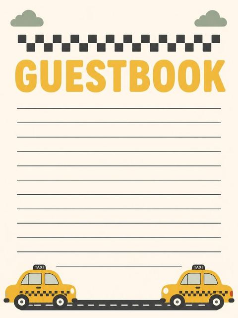 Guest sign-in sheet in the Yellow Taxi Cab 3rd Birthday design