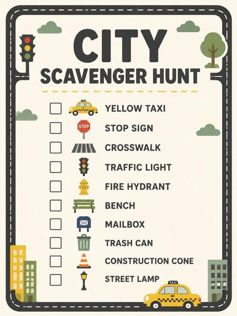 Scavenger hunt in the Yellow Taxi Cab 3rd Birthday design