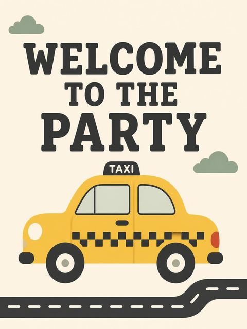 Welcome sign in the Yellow Taxi Cab 3rd Birthday design