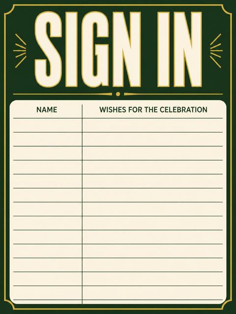 Guest sign-in sheet in the Forest Green Block Typography 55th Birthday design