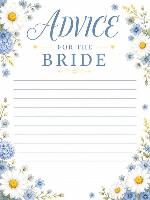 Advice card in the Blue Daisy Watercolor Bridal Shower design