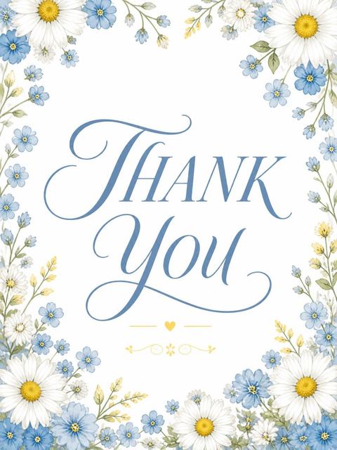 Thank-you flat in the Blue Daisy Watercolor Bridal Shower design