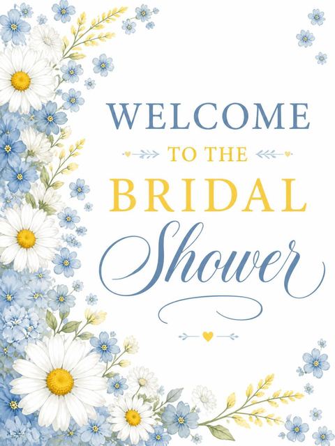 Welcome sign in the Blue Daisy Watercolor Bridal Shower design