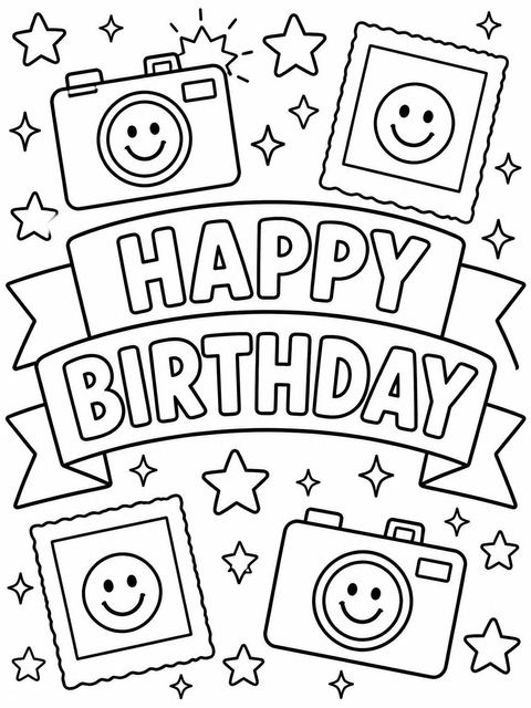 Coloring sheet in the Crayon Blue Camera 2nd Birthday design